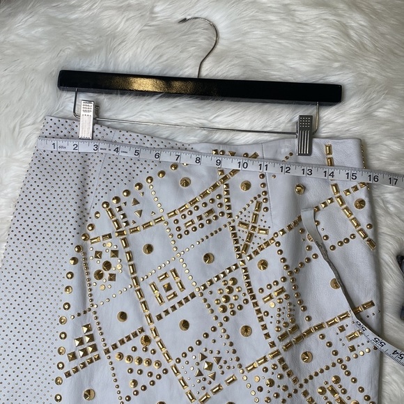 Versace Leather MIDI Skirt Runway Edition Oyster Color Gold Embellishment - Picture 4 of 13